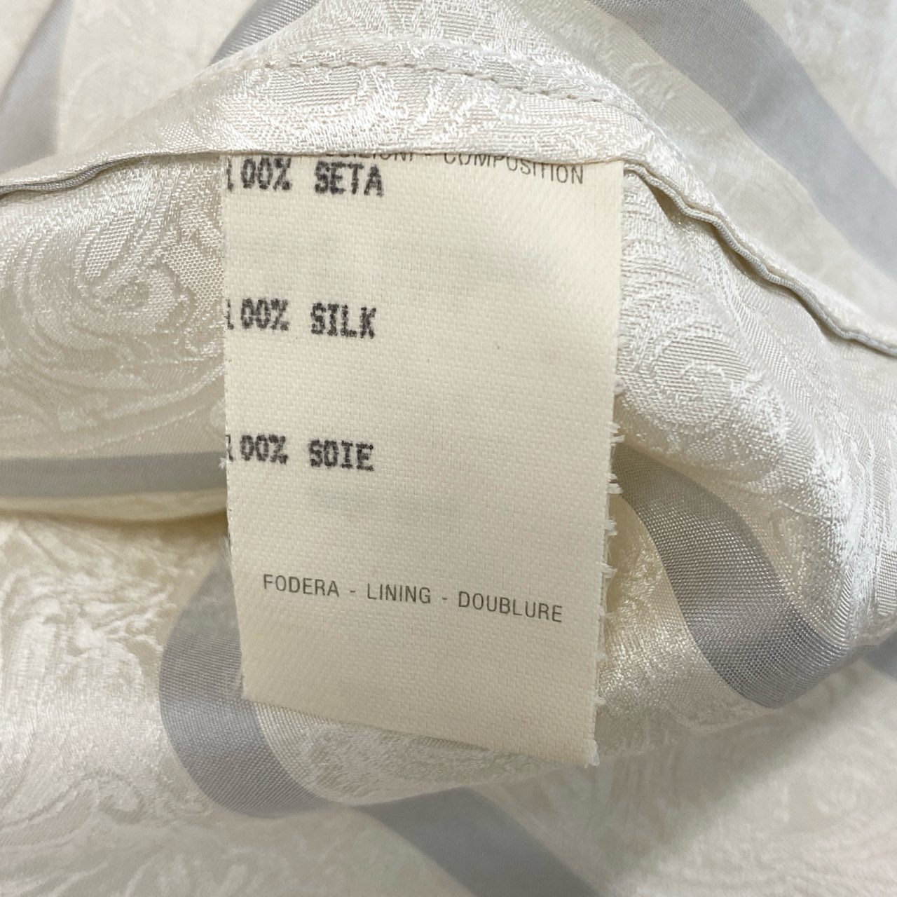 7f11 《極美品》 Gianni Versace ジャンニヴェルサーチ 総シルク 長袖シャツ とろみシャツ ストライプ バロック柄 透かし模様 イタリア製 50 アイボリー シルク100%