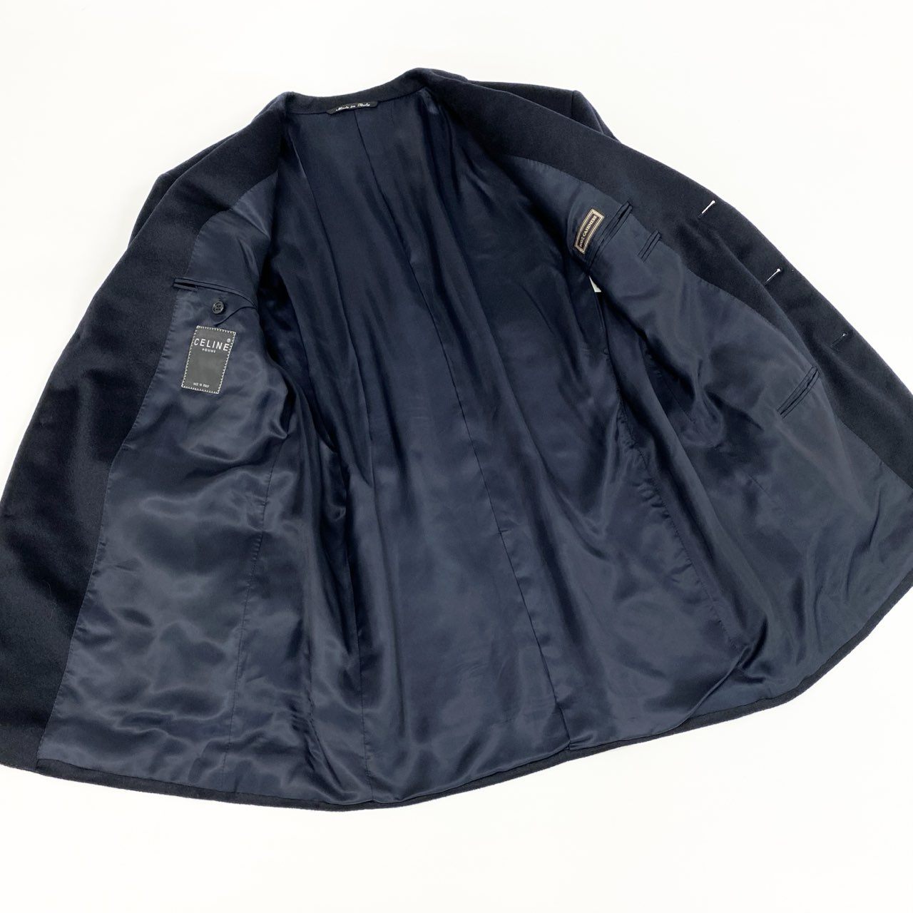 28f14 《美品》 CELINE HOMME セリーヌ オム マカダム金ボタン ヴィンテージ カシミヤ100% ブレザー 52 ネイビー テーラード スーツ イタリア製