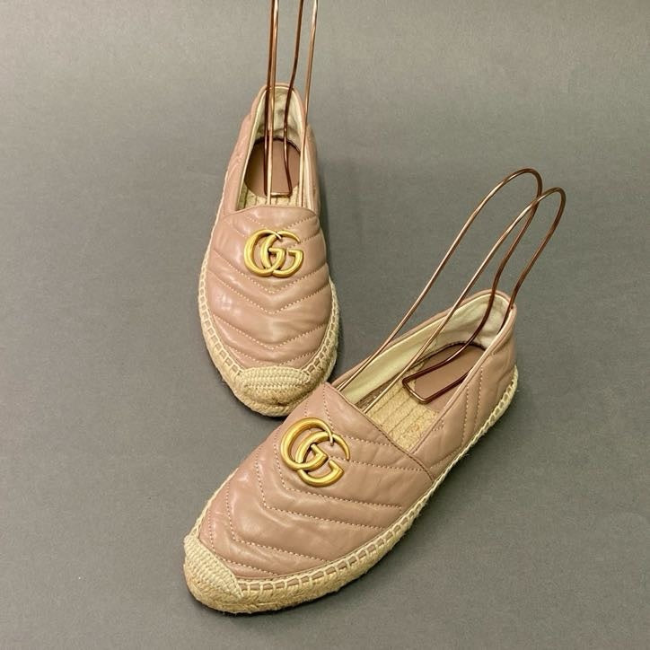 5l22 GUCCI グッチ GGマーモント エスパドリーユ レザースリッポン 36 ピンク Leather スペイン製 シューズ