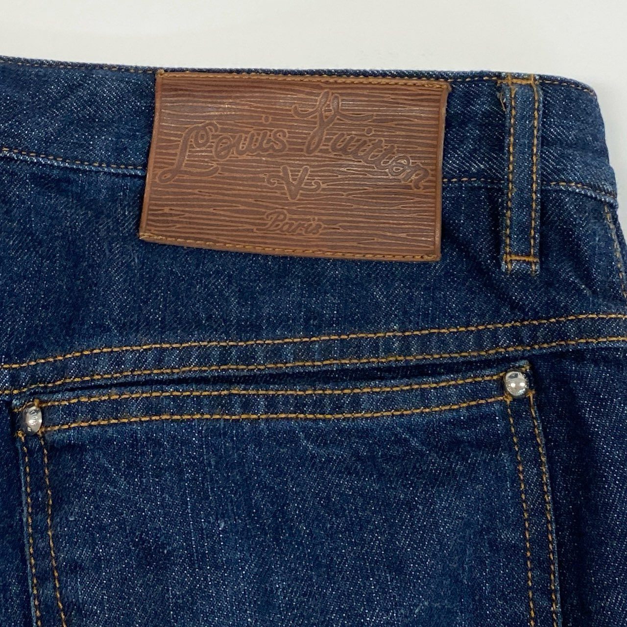 46j3 《美品》 LOUIS VUITTON ルイヴィトン デニムパンツ LV刺繍 ロゴボタン H7D50WDBB SL FR36 インディゴブルー コットン メンズo07t