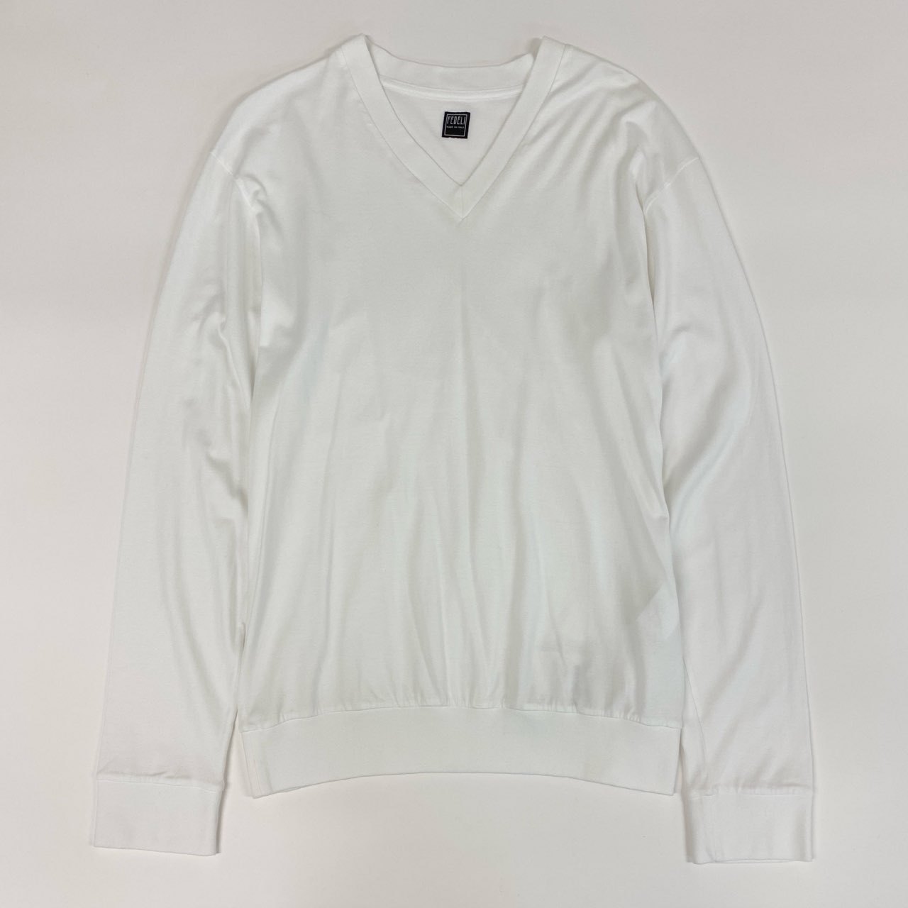 55f5 《未使用品》タグ付 FEDELI フェデリ VネックTシャツ カットソー ロンT 長袖 ロングスリーブ PULL ML JERSEY SUPIMA 4UED0258J Sサイズ ホワイト スーピマコットン