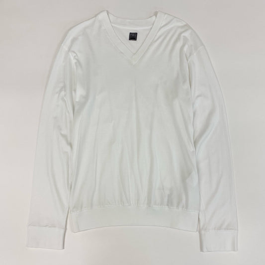 55f5 《未使用品》タグ付 FEDELI フェデリ  VネックTシャツ カットソー ロンT 長袖 ロングスリーブ PULL ML JERSEY SUPIMA 4UED0258J Sサイズ ホワイト スーピマコットン