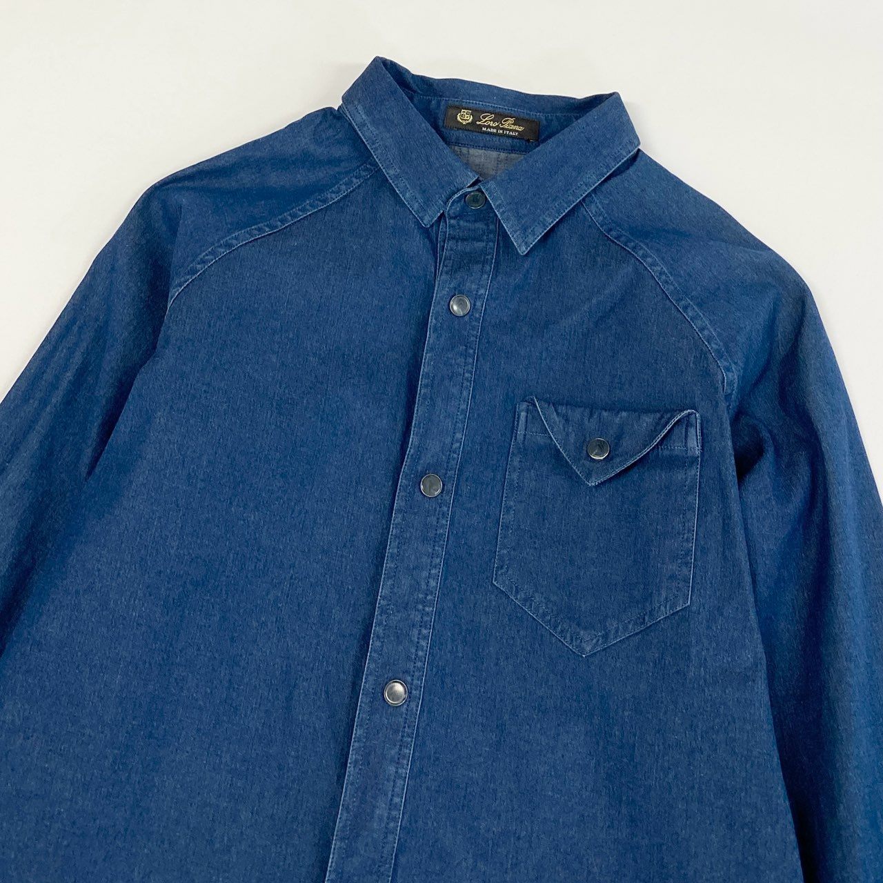 45j15 Loro Piana ロロピアーナ デニムシャツ 長袖シャツ トップス 胸ポケット 50サイズ インディゴ キッズ メンズu02t