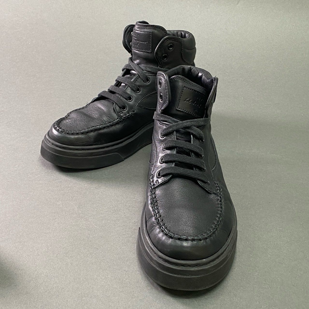 7e9 Salvatore Ferragamo サルヴァトーレ フェラガモ ハイカットレザースニーカー 8 1/2 ブラック Leather シューズ イタリア製