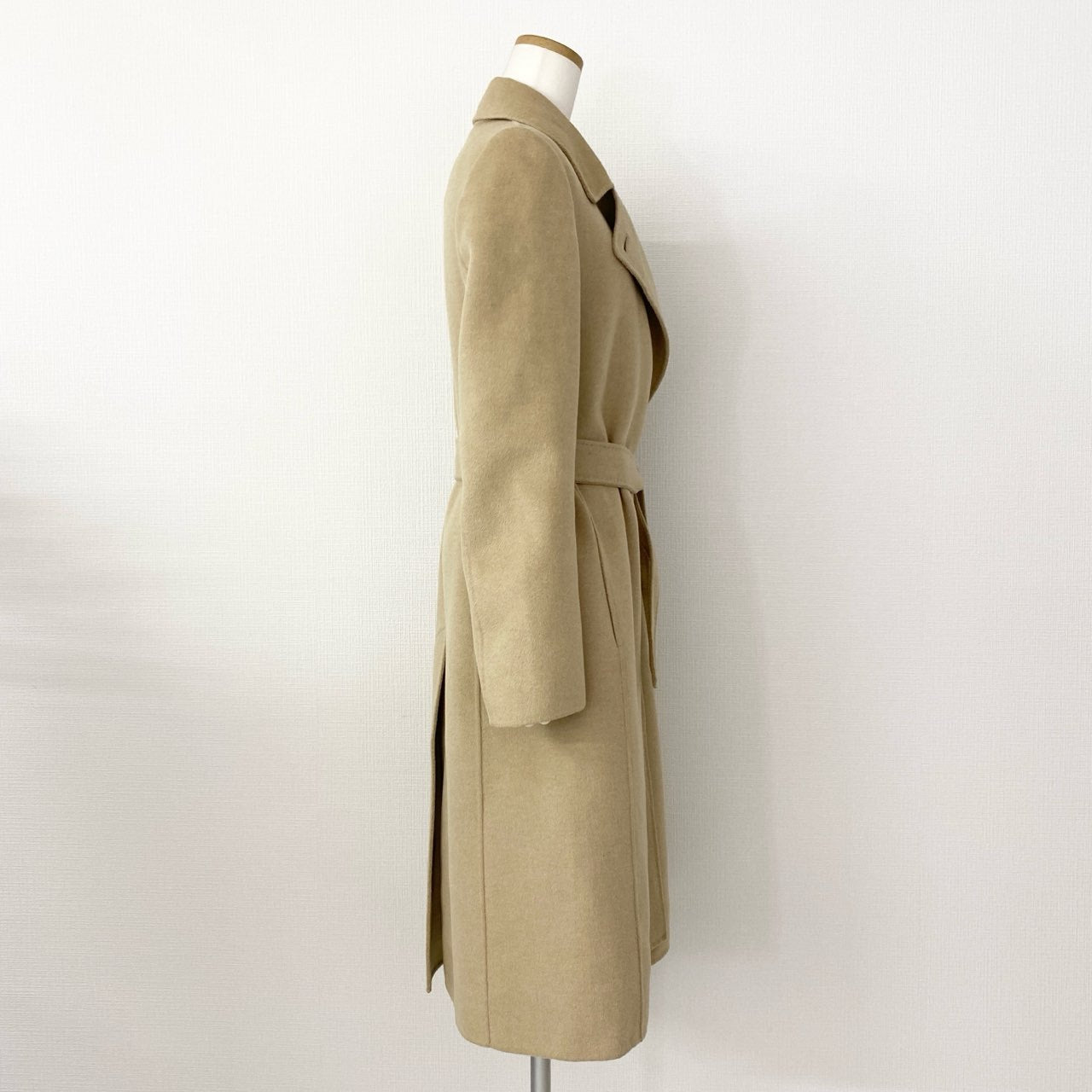 34d22 Max Mara マックスマーラ クチートアマーノ ベルテッドコート ロングコート 60160179 サイズ40 ベージュ アンゴラウール レディース