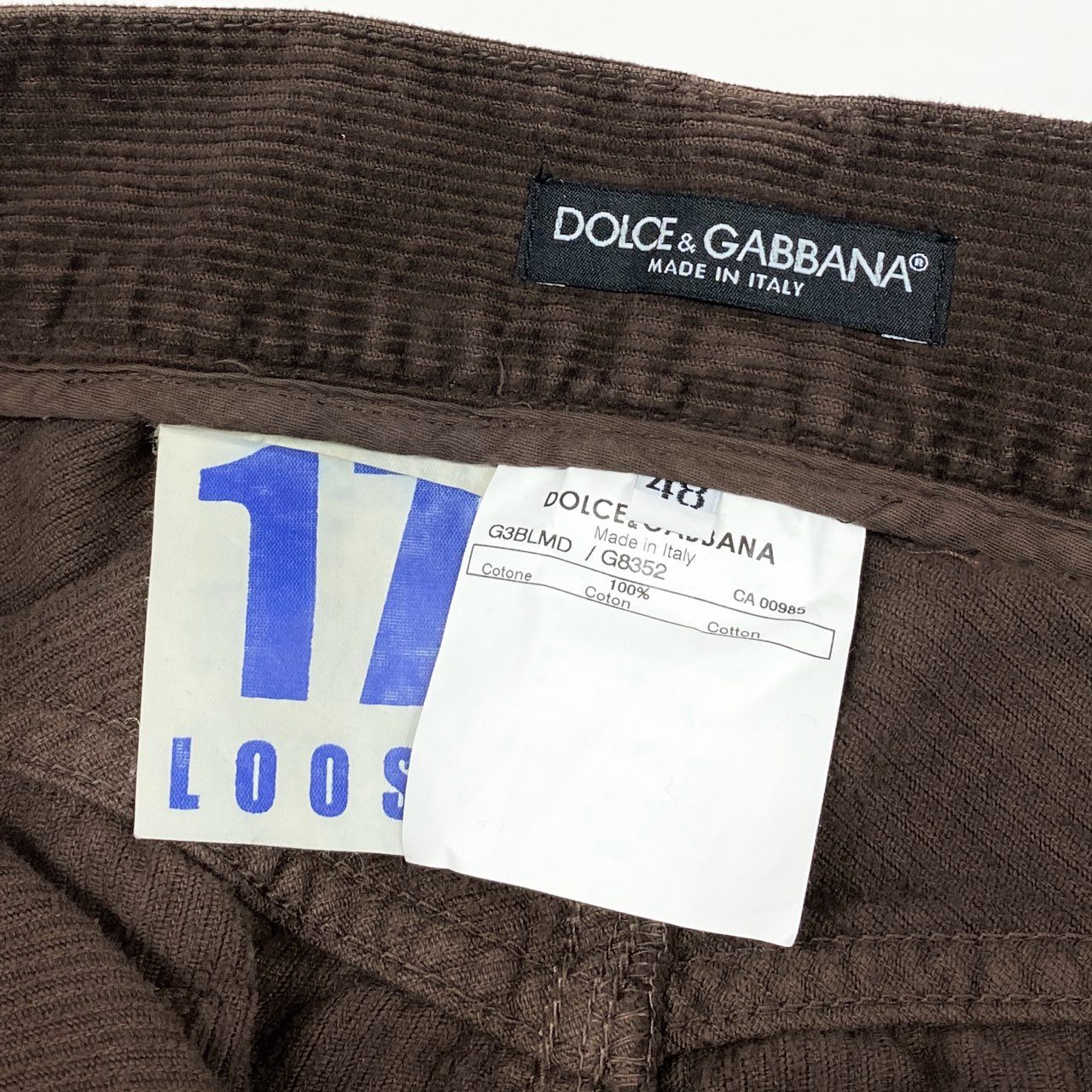 66g24 DOLCE&GABBANA ドルチェアンドガッバーナ コーデュロイパンツ ストレートパンツ レザーアジャストベルト サイズ48 ブラウン コットン100 メンズ 紳士服_