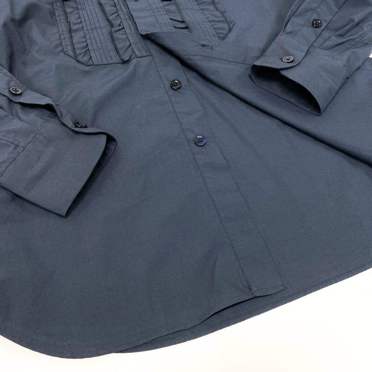 45h26 《極美品》 PT TORINO ピーティートリノ ドレスシャツ 長袖シャツ フリル TL6SSM020CPT 39 ネイビー コットン メンズ 紳士服u02t