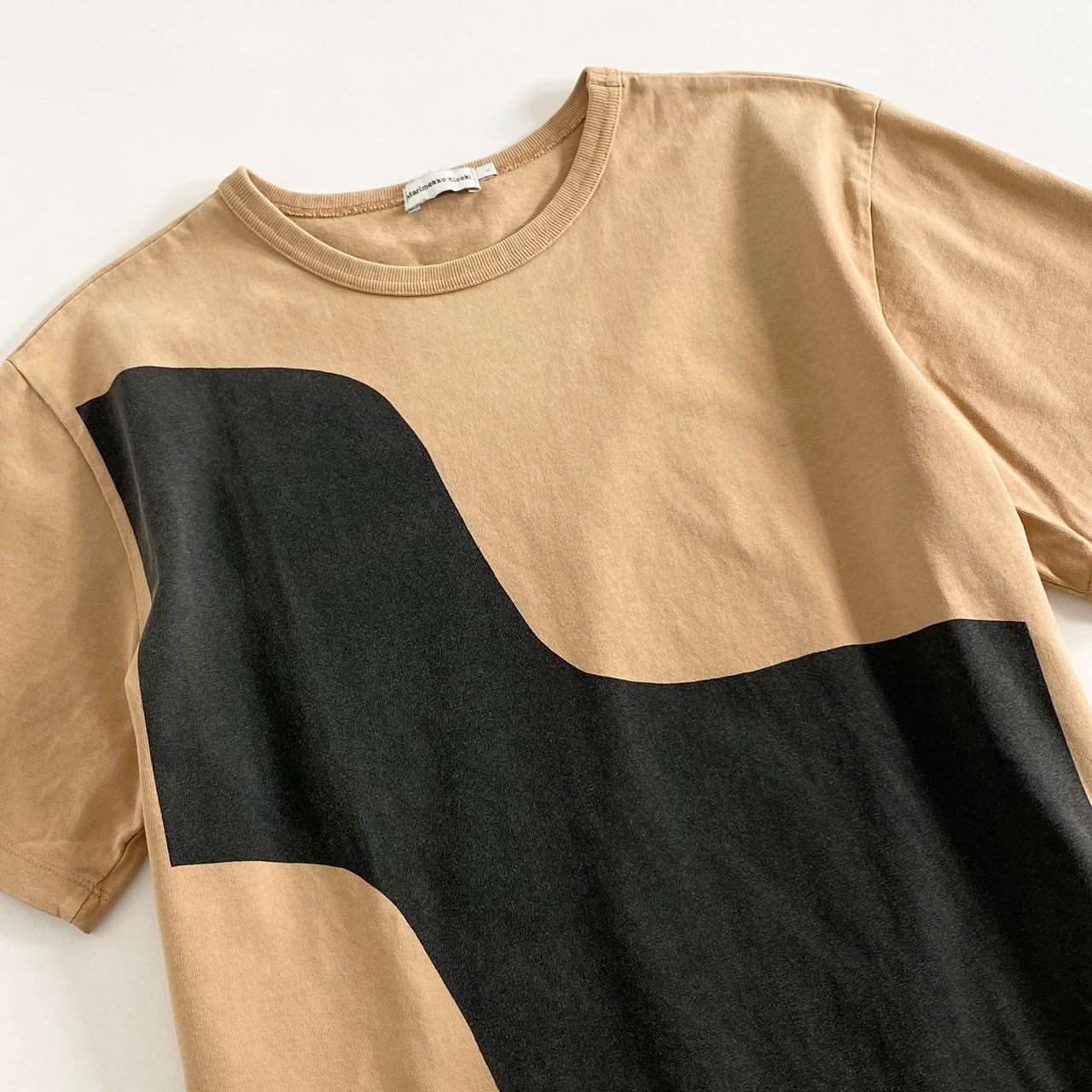25h8 Marimekko Kioski マリメッコ キオスキ ポルトガル製 クルーネック プリントTシャツ カットソー ショートスリーブ Lサイズ ベージュ コットン