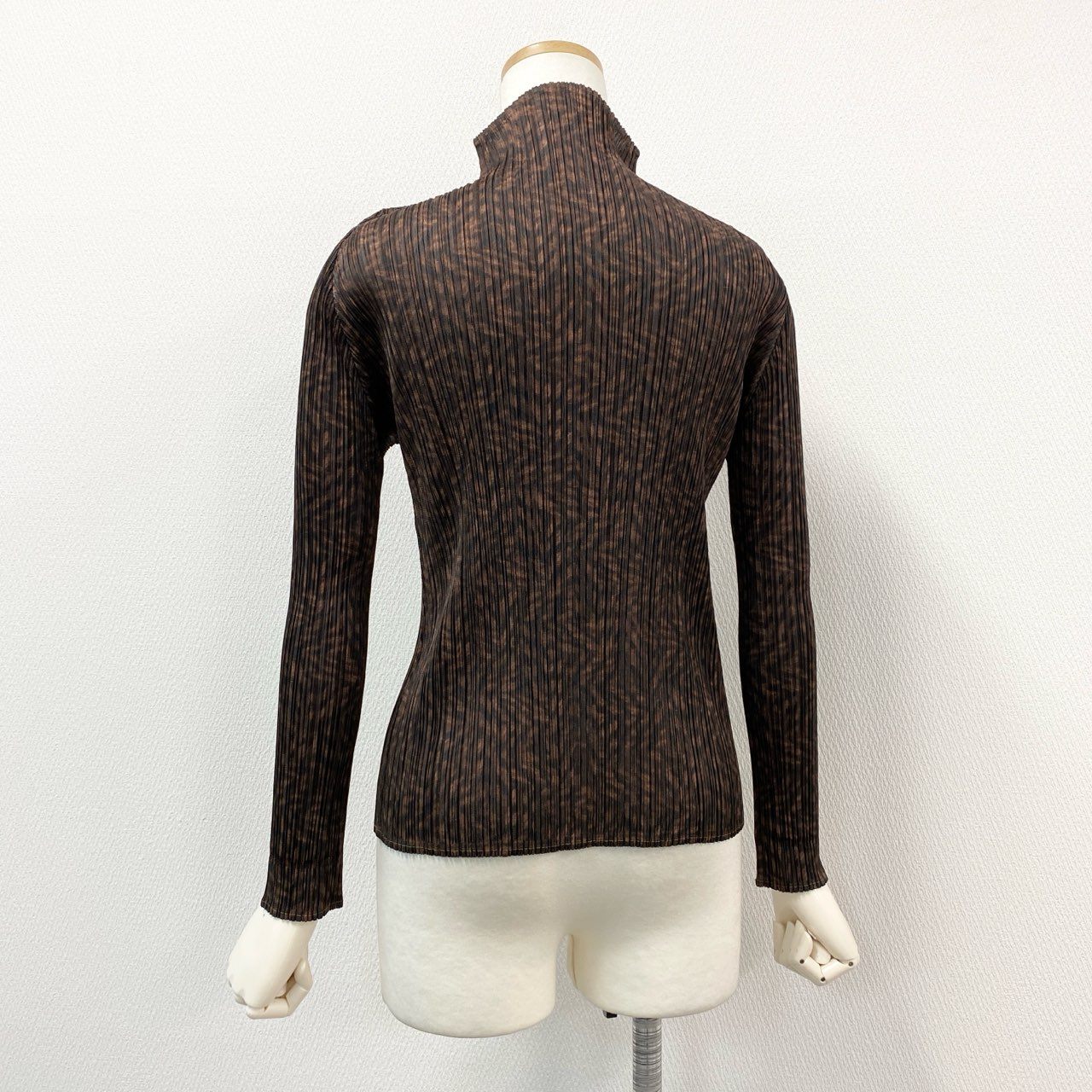 42h22 PLEATS PLEASE プリーツプリーズ イッセイミヤケ プリーツ加工 長袖カットソー トップス PP43-JK961 サイズ3 ブラウン 総柄 ポリエステル レディースu02t