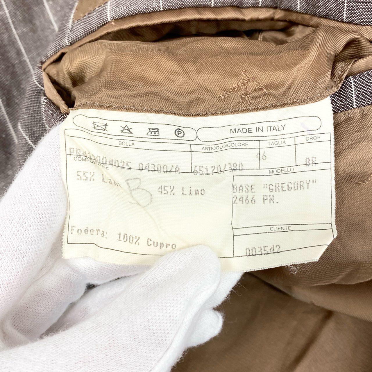 29g28 ISAIA NAPOLI イザイア ナポリ イタリア製 セットアップ スーツ テーラードジャケット パンツ ボトムス 背抜き ストライプ 46 ブラウン メンズ