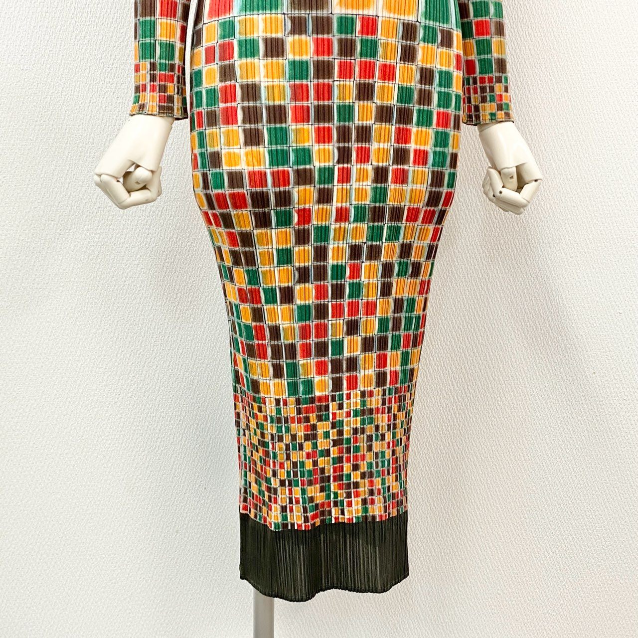 3a27 PLEATS PLEASE プリーツプリーズ ブロックチェック プリーツワンピース 2 マルチカラー ISSEY MIYAKE イッセイミヤケ ドレス 日本製
