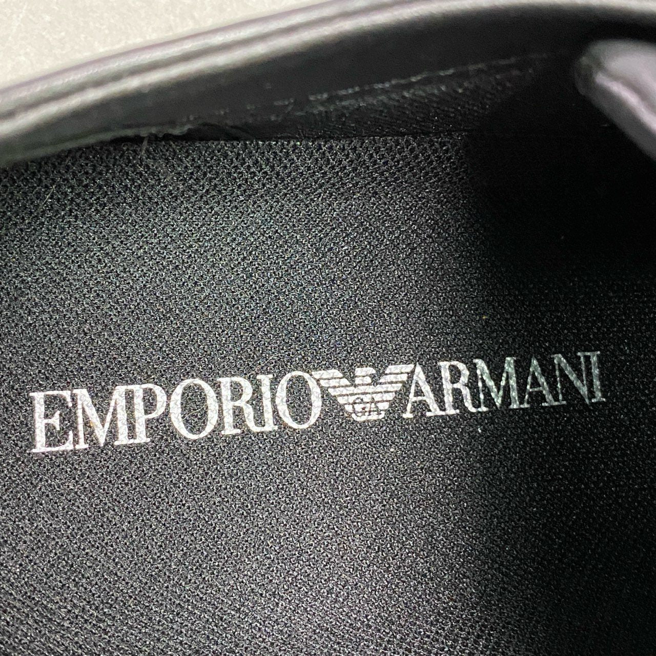 7e26 《未使用品》 EMPORIO ARMANI エンポリオアルマーニ レザースニーカー X4X261 27cm ブラック Leather シューズ 革靴 箱付き