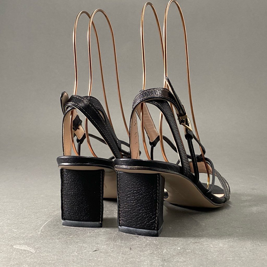3f4 《極美品》定価¥90,300 Salvatore Ferragamo サルヴァトーレ フェラガモ レザーストラップ ヒールサンダル 6 1/2 ブラック leather シューズ イタリア製