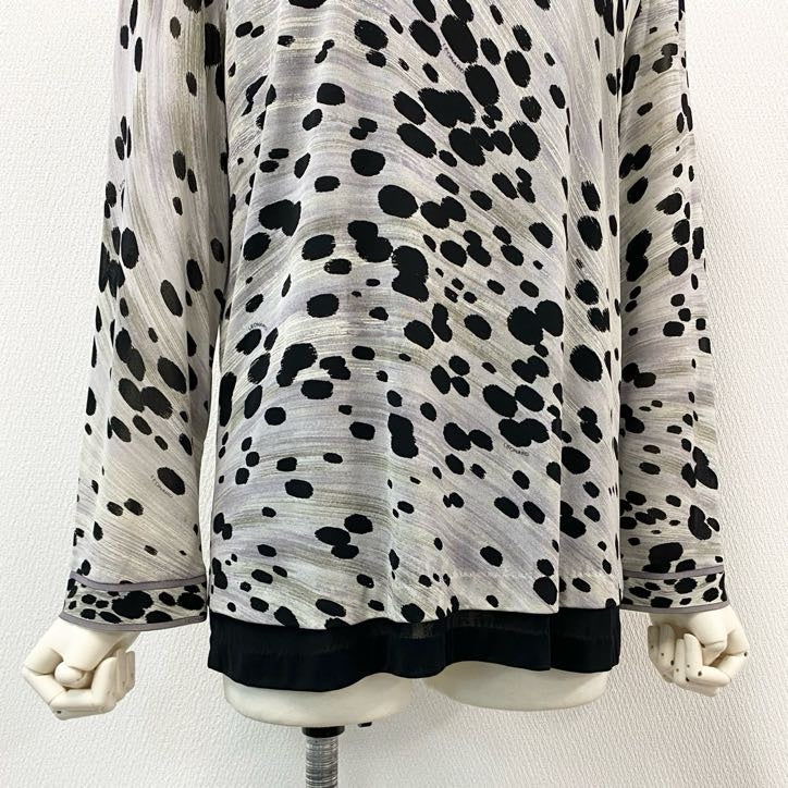 80g23 LEONARD レオナール 長袖カットソー カンカン素材 トップス ストレッチ ダルメシアン柄 レディース 女性用 0199501 LL グレー