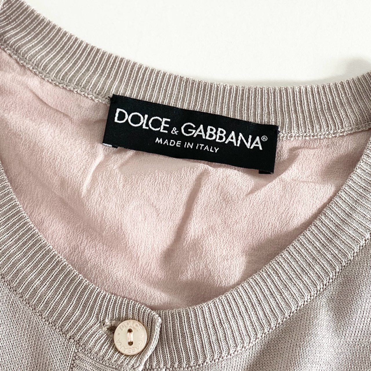 35g28 DOLCE&GABBANA ドルチェアンドガッバーナ イタリア製 レース切替 ニットカーディガン 羽織 長袖 ロングスリーブ 42 ピンク シルク コットン
