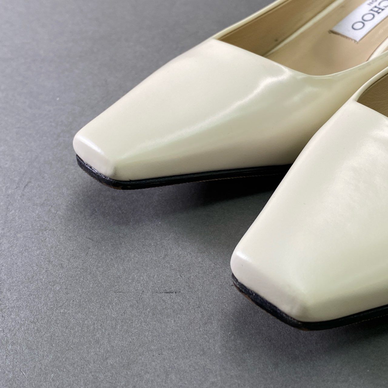 4d16 《美品》 JIMMY CHOO ジミーチュウ Gini 45 JC Slingback Pumps スリングバックパンプス 36 1/2 ホワイト パテントレザー シューズ イタリア製