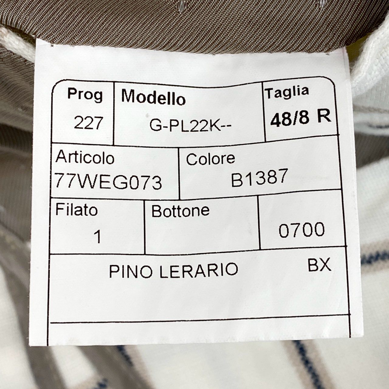 24d3 TAGLIATORE タリアトーレ イタリア製 PINO LERARIO ピーノレラリオ テーラードジャケット ブレザー G-PL22K 48 ホワイト コットン リネン