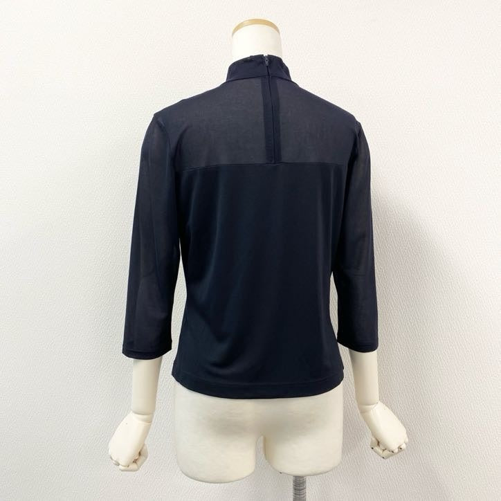 80g23 【美品】 LEONARD レオナール 七分袖カットソー トップス カンカン素材 モックネック 薄手 春夏 レディース 女性用 0159581 L ブラック