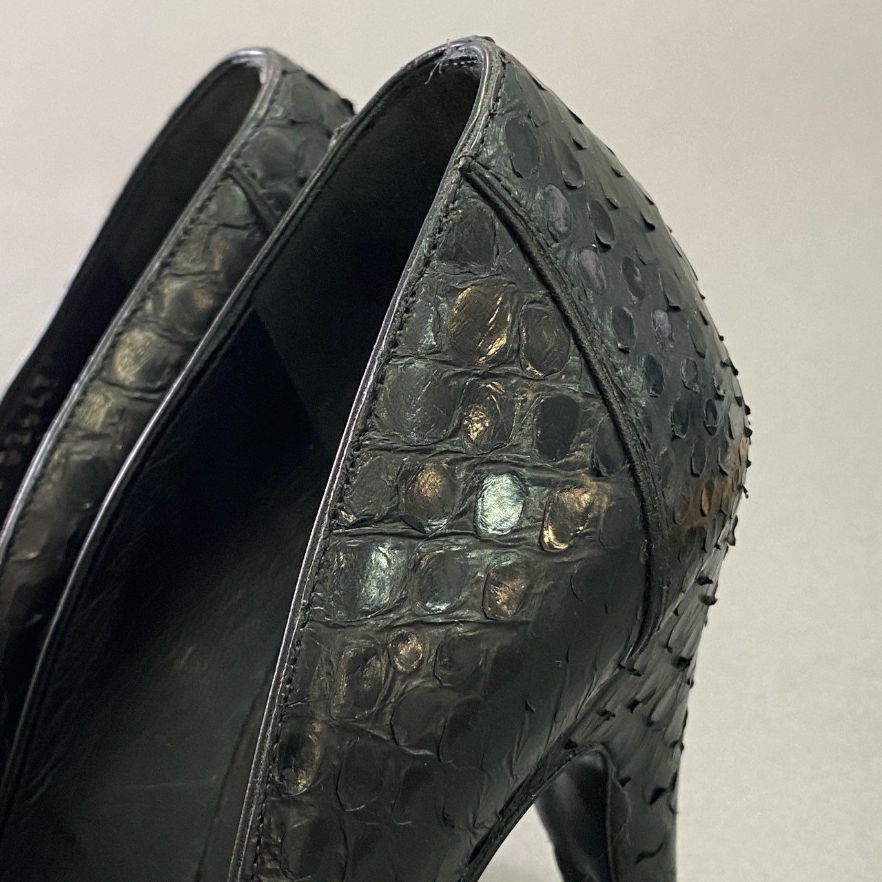 1d15 CHANEL シャネル ココマーク オープントゥ チェーン パンプス ヒール サンダル パイソン シューズ イタリア製 G26431 36 ブラック