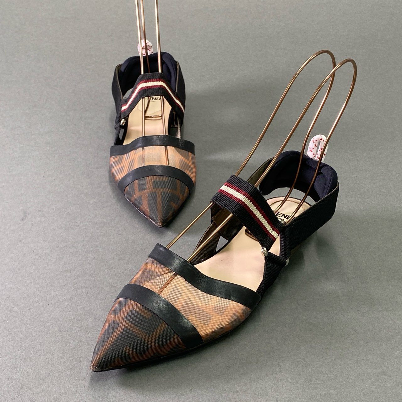 6f8 FENDI フェンディ メッシュ素材 ズッカ柄 フラットシューズ フラットパンプス サイズ37 レディース 女性用 靴 シューズ