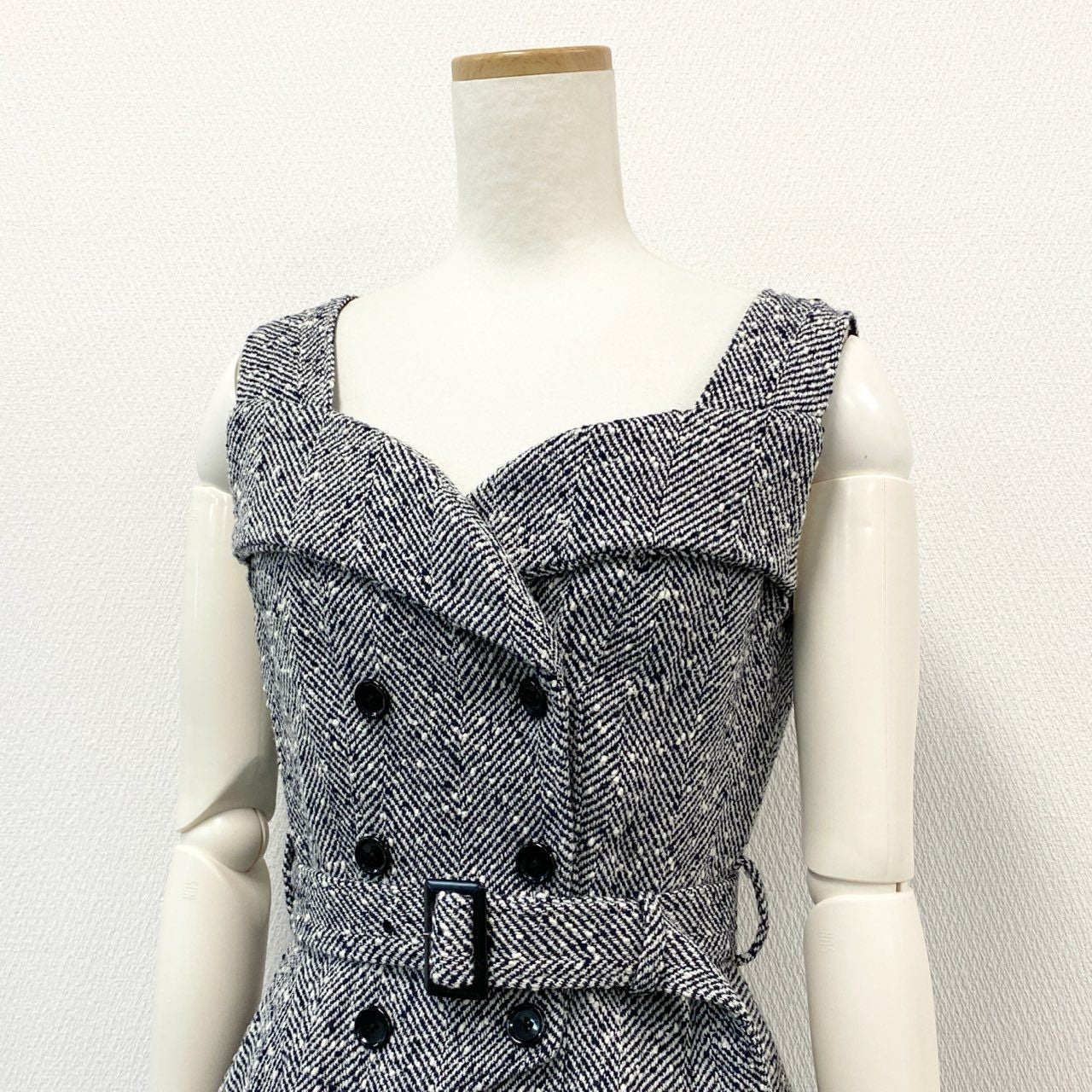 74c14 【美品】 sheller シェリエ トレンチドレス ノースリーブワンピース オケージョンワンピース ヘリンボーン ツイード SL174031003 F グレー