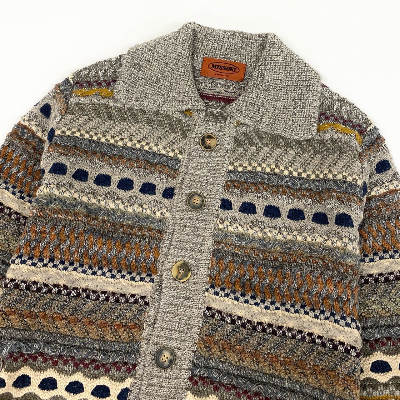 62g24 【イタリア製】MISSONI ミッソーニ アルパカ キャメル混紡 ニットカウチン ニットカーディガン サイズ52 マルチカラー メンズ 男性用 大きいサイズ_
