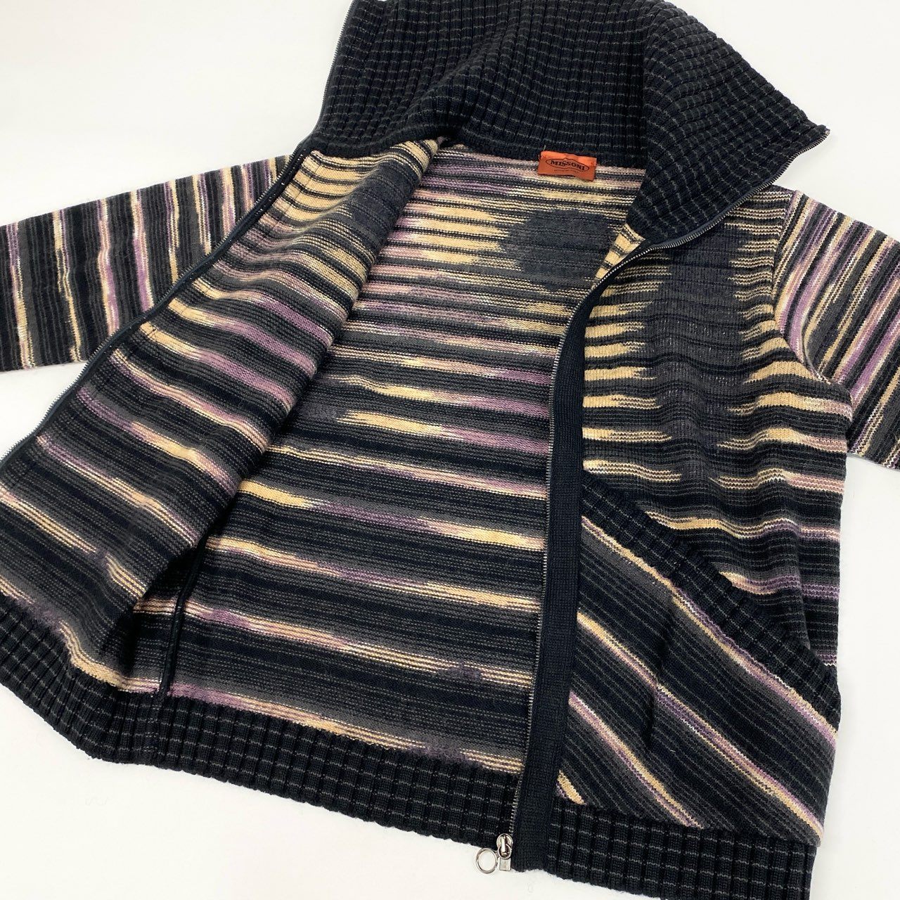 62g24 MISSONI ミッソーニ セーラーデザイン ジップアップ ニットカーディガン ニットブルゾン サイズM マルチカラー レディース_