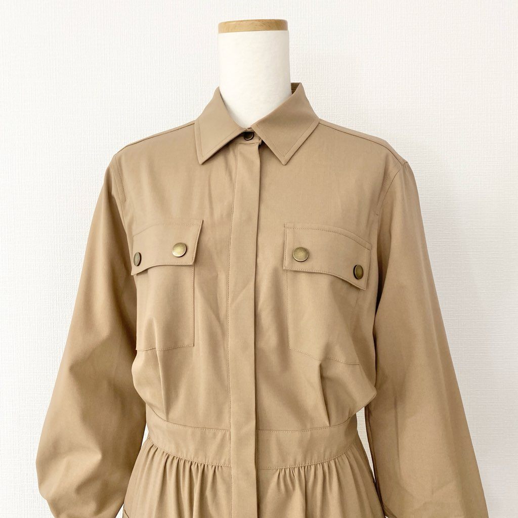 53h9 《美品》 Max Mara マックスマーラ イタリア製 白タグ 長袖ワンピース シャツワンピース ドレス 40 ブラウン ウール
