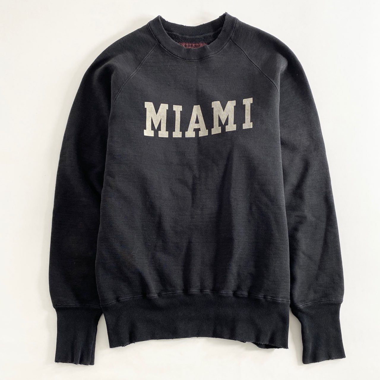 27h21 日本製 T.M.T. ティーエムティー MIAMI ロゴ スウェット トレーナー ダメージ加工 サイズL ブラック コットン100% メンズ 男性用