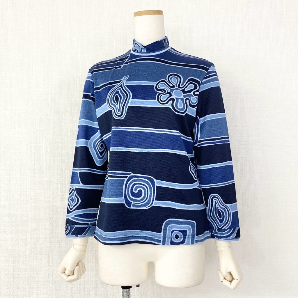 59e20 LEONARD SPORT レオナールスポーツ 長袖Tシャツ ロングスリーブカットソー トップス サイズM ブルー コットン100% レディース 日本製 春夏