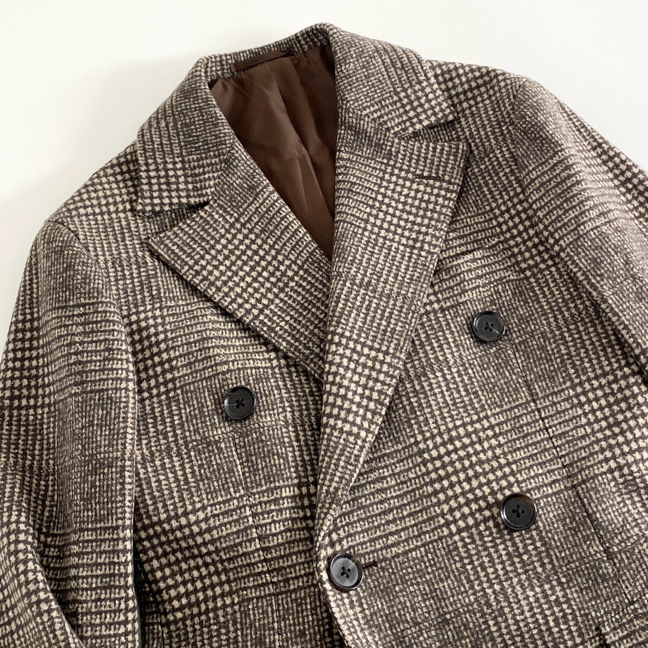 37h30 RING JACKET MEISTER リングヂャケット マイスター ゼニア生地 ダブルチェスターコート オンオフ兼用 RM019F03 ブラウン チェック ウール100% メンズ 紳士服