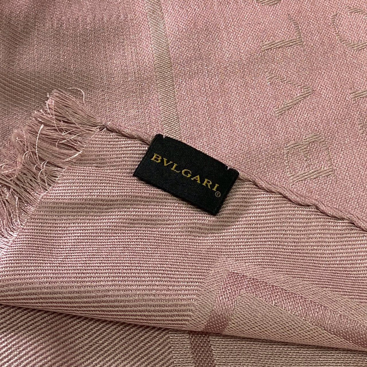 a17 BVLGARI ブルガリ シルクウール ストールマフラー ピンク イタリア製 ショール スヌード Silk Wool 箱付き