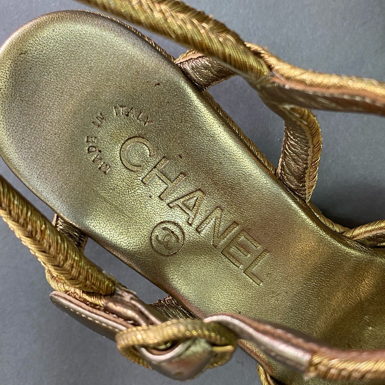3j24 CHANEL シャネル CC ココマーク ウェッジソールサンダル 35 1/2 C ゴールド エスパドリーユ ロープ編み イタリア製