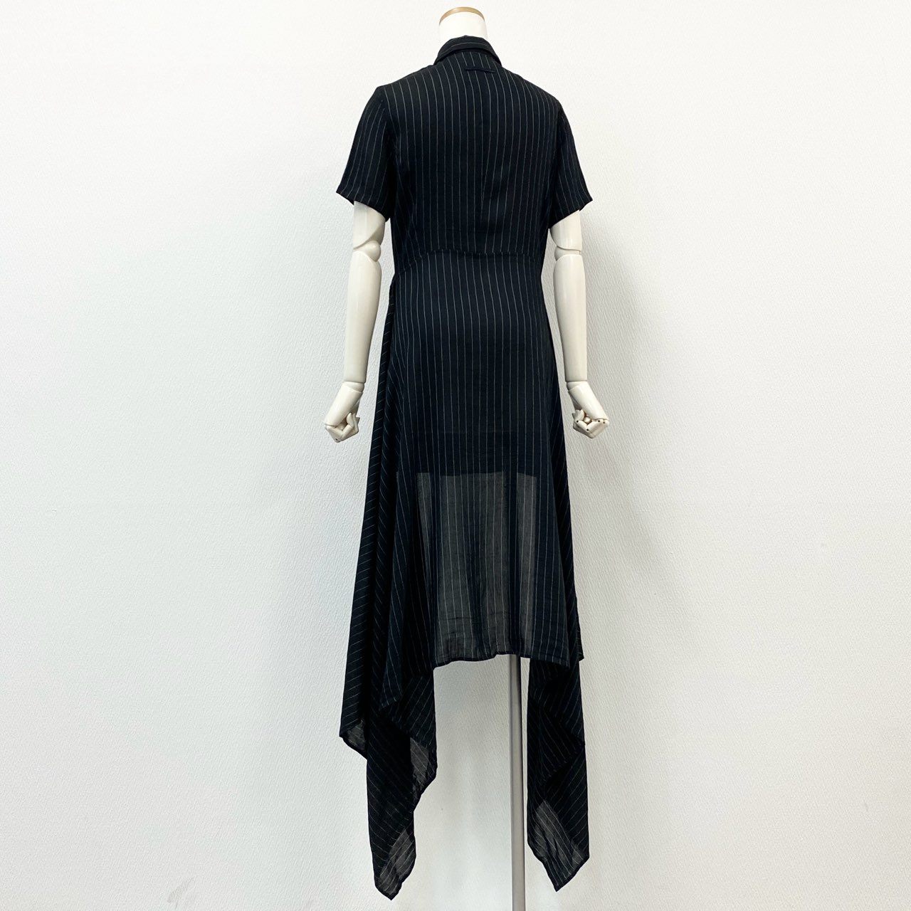 2f6 Jean Paul GAULTIER ジャンポールゴルチエ 00s バックロング ドレープシャツワンピース 40 ブラック ドレス ストライプ