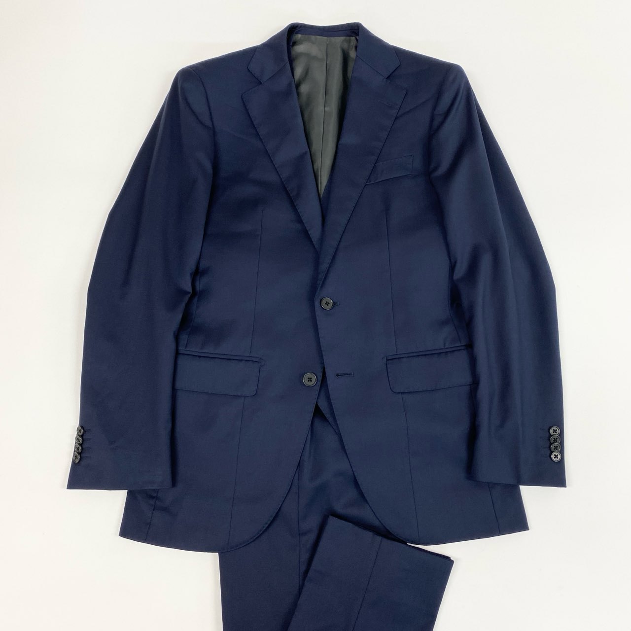 53j17 GINZA GLOBAL STYLE ギンザグローバルスタイル セットアップスーツ 3ピース 高級ライン KAISER シングルスーツ ネイビー メンズu02t