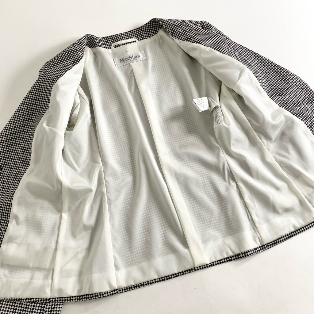 54h23 MaxMara マックスマーラ 白タグ イタリア製 テーラードジャケット ブレザー 千鳥格子 シルク混 40 グレー系