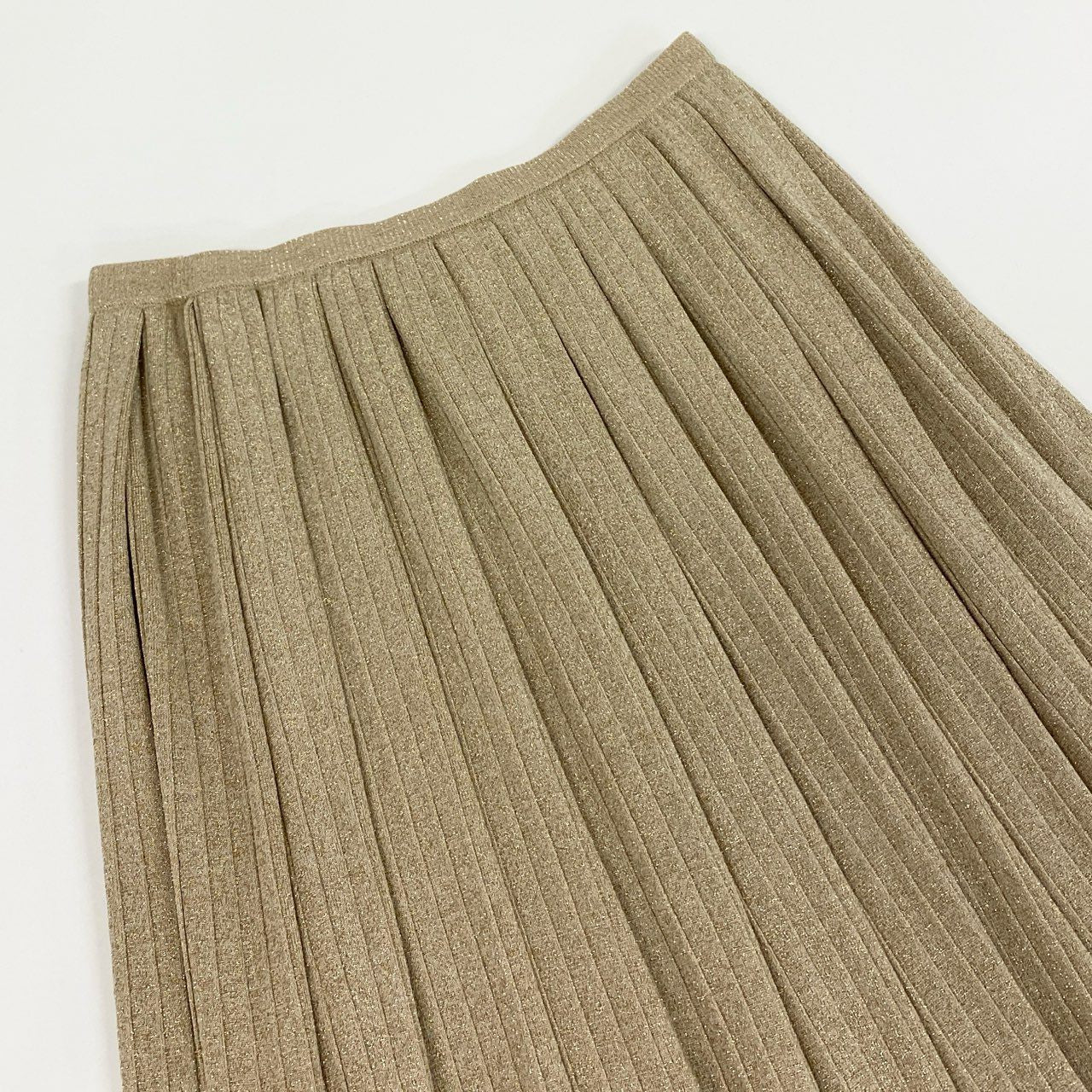 58k27 《美品》定価¥93,500 Drawer ドゥロワー ラメプリーツ ニットスカート F ゴールド イタリア素材 日本製 ボトムス