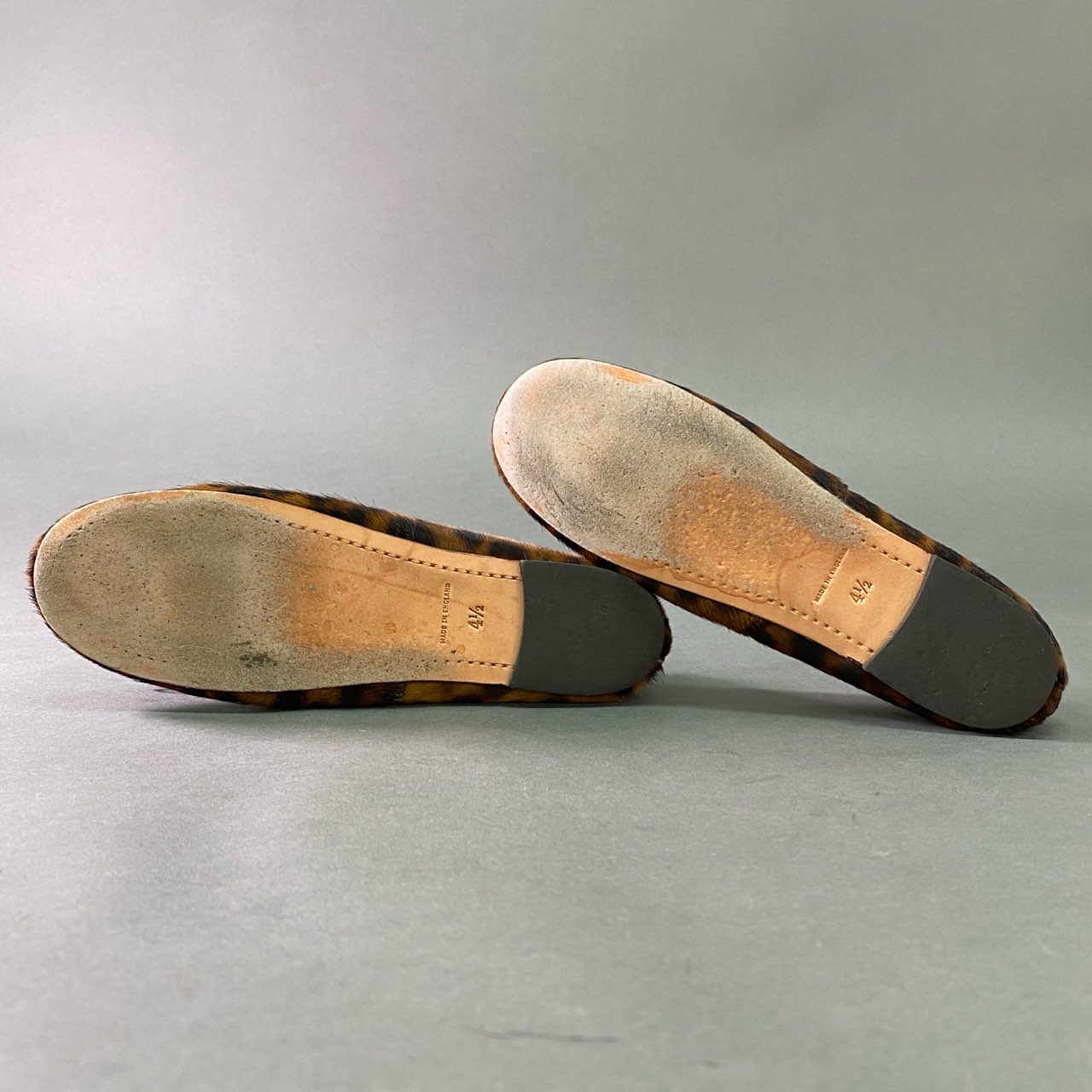 4j24 CATWORTH キャットワース Slip on Ballet Shoe ハラコ レオパード バレエシューズ 4 1/2 ブラウン DANCE SHOES イングランド製