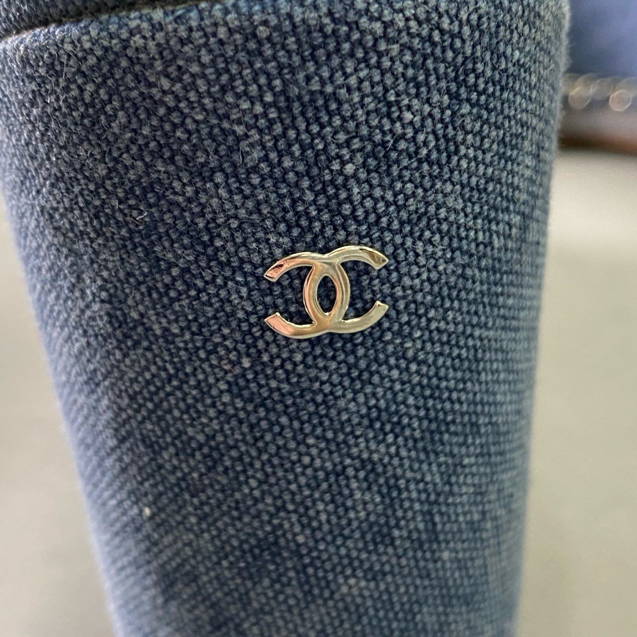 4d15 CHANEL シャネル ココマーク入り ウェッジソール デニム チェーンサンダル 36 1/2 インディゴブルー シューズ 夏 イタリア製