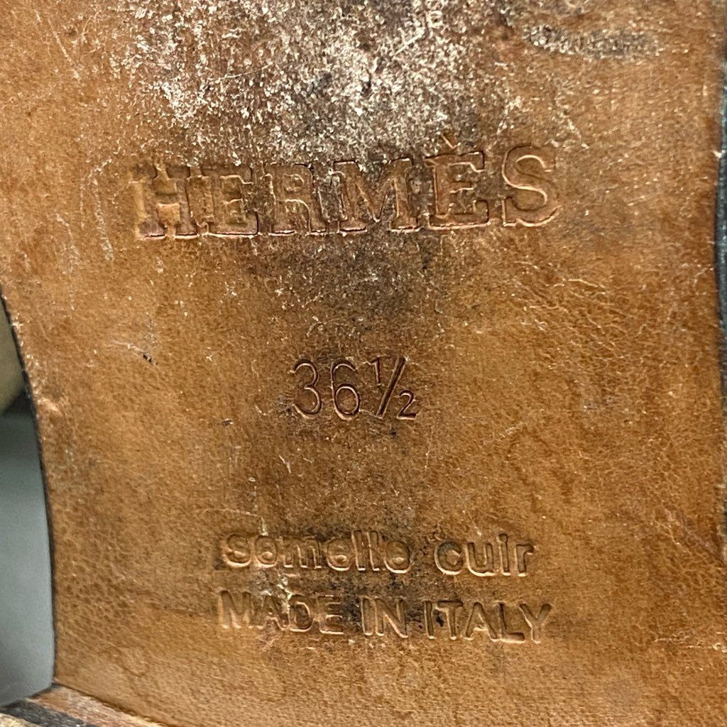 3d5 《美品》 HERMES エルメス ケネディ Hロゴ モカシン ローファー 36 1/2 ホワイト ブラック レザー 革靴 シューズ イタリア製