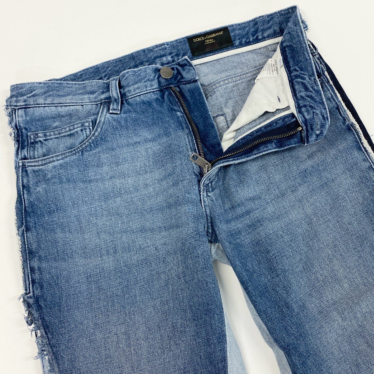 18k27 《美品》 DOLCE&GABBANA ドルチェアンドガッパーナ DENIM LOOSE ルーズフィットジーンズ カットオフ 切替デニムパンツ イタリア製 国内正規品 44 ブルー系 コットン100