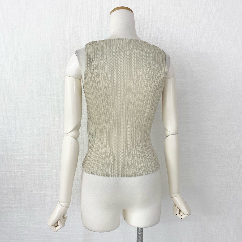 32d7 PLEATS PLEASE ISSEY MIYAKE プリーツプリーズ イッセイミヤケ 日本製 PP06-JK601 ノースリーブメッシュプリーツカットソー トップス タンクトップ 3 ベージュ MADE IN JAPAN