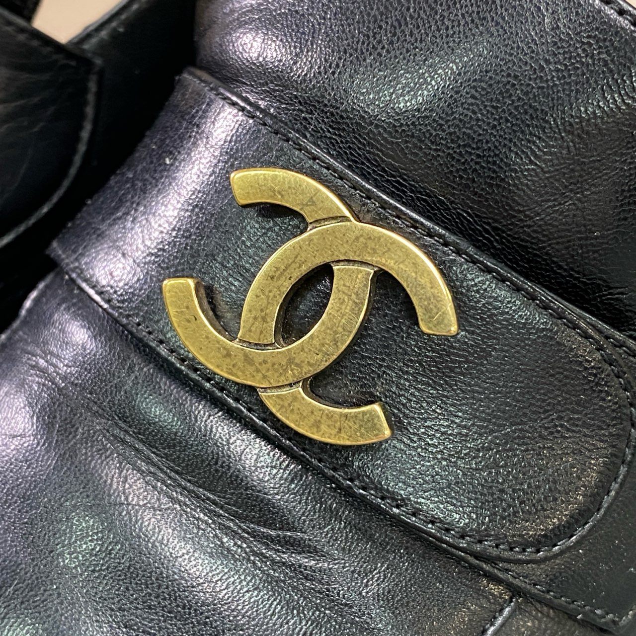 6c19 CHANEL シャネル ヴィンテージ ココマーク ローファー 36 1/2 ブラック レザー シューズ フランス製 箱付き