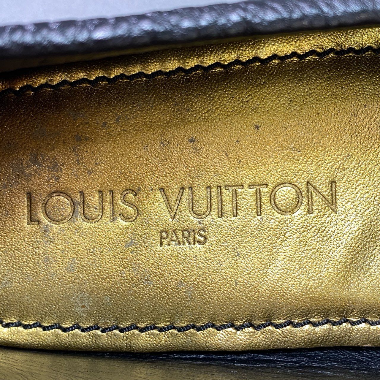 2k5 LOUIS VUITTON ルイヴィトン LV ドライビングシューズ 36 1/2 ブラック レザー シボ革 イタリア製