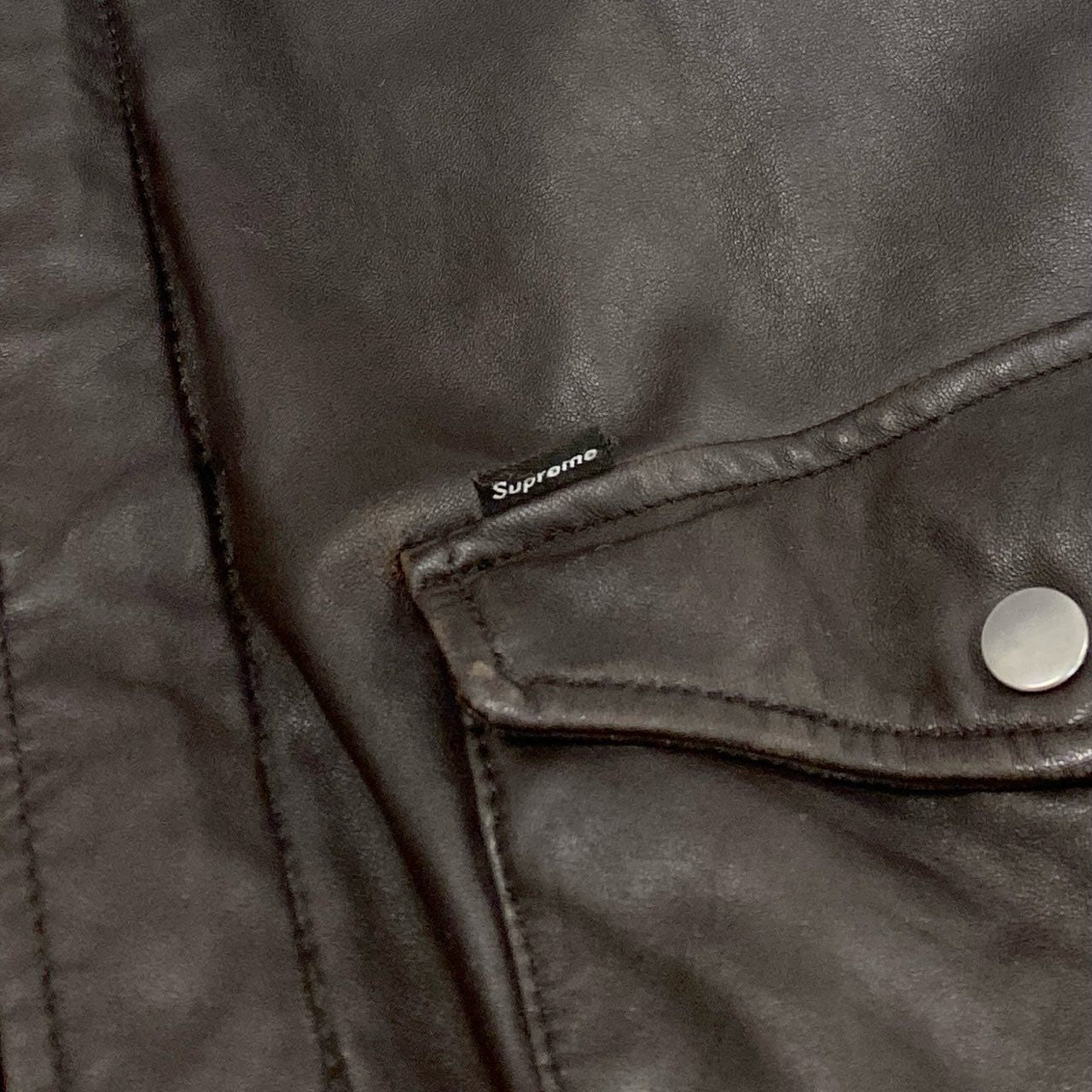 21f17 SUPREME シュプリーム 07AW Leather Bomber Jacket レザーボンバージャケット ブルゾン 裏地チェック OLD VINTAGE ヴィンテージ M ブラウン 本革