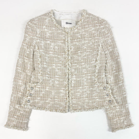 40c29 Rene ルネ ツイードジャケット 6713070 36 ホワイト系 ノーカラー 日本製 セレモニー 結婚式