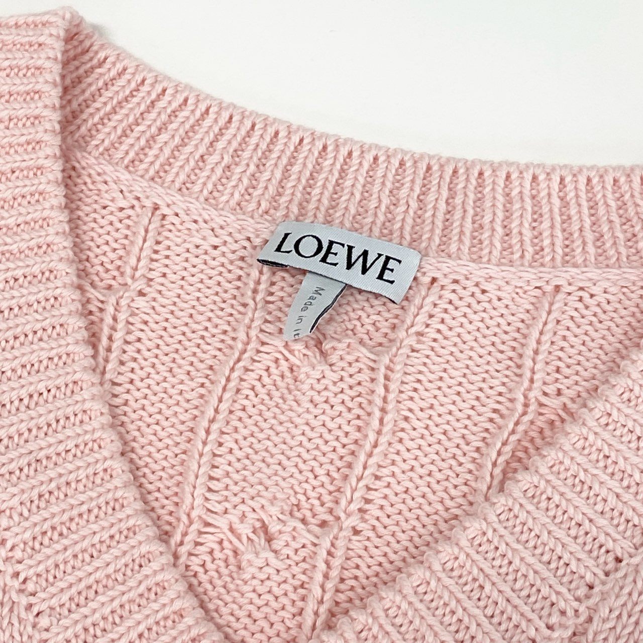 84e30 《未使用保管品》 タグ付 LOEWE ロエベ アナグラム ロゴ刺繍 Vネック ニット セーター S359Y14KFG XSサイズ ピンク コットン