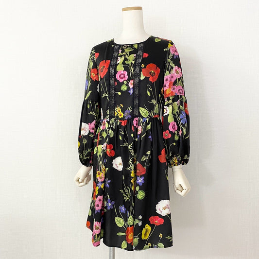 50h10 blugirl ブルーガール ブルマリン 花柄ワンピース 膝丈ワンピース レース切替 サイズ38 マルチカラー ポリエステル100% レディース