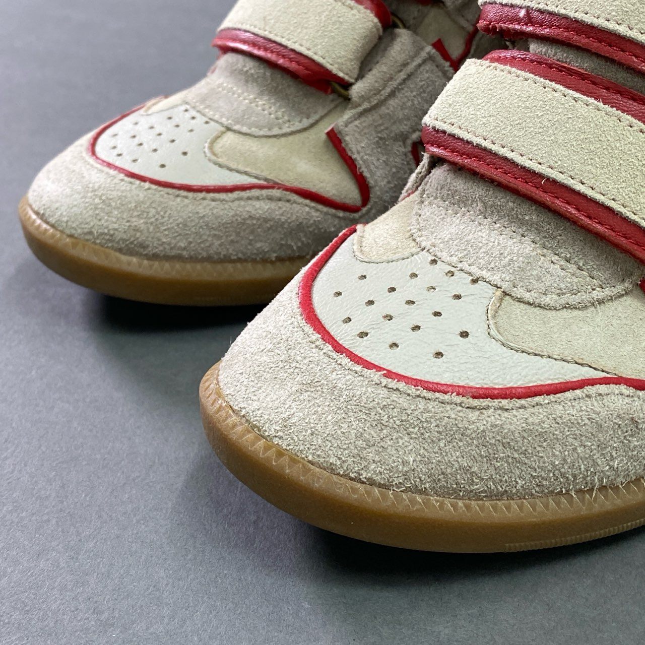 7c11 ISABEL MARANT イザベルマラン スエードレザー インヒール ハイカットスニーカー 36 グレージュ レッド スウェード ベルクロ シューズ