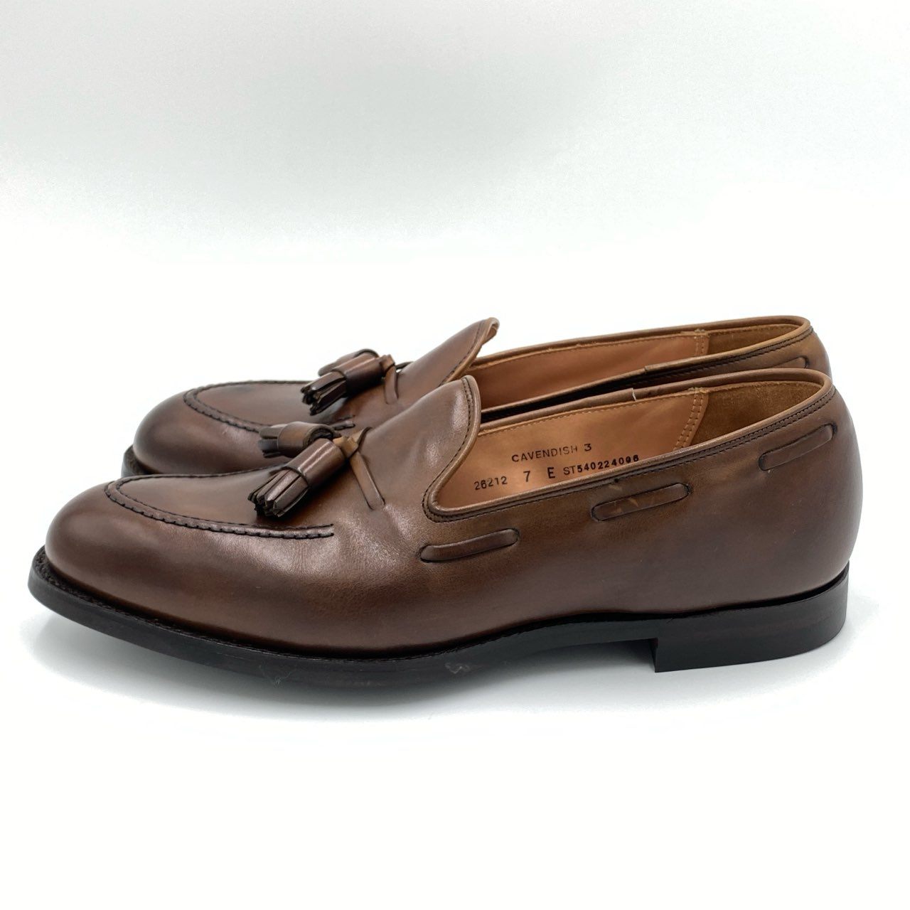 2h21【極美品】CROCKETT&JONES クロケット&ジョーンズ CAVENDISH3 タッセルローファー 革靴 サイズ7E ブラウン キャベンディッシュk02i